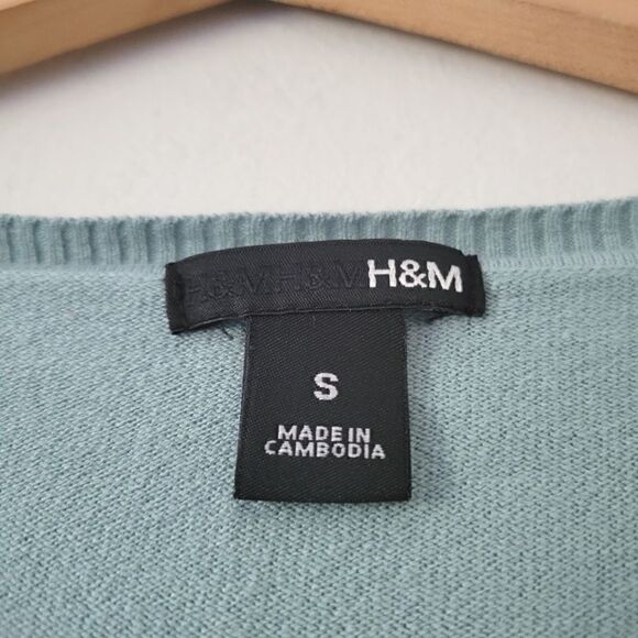 H&M Light Blue V-neck Henley Sweater S - Picture 2 of 7